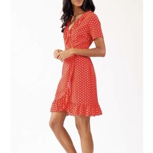 Pink Martini red and white polka dot wrap dress xs